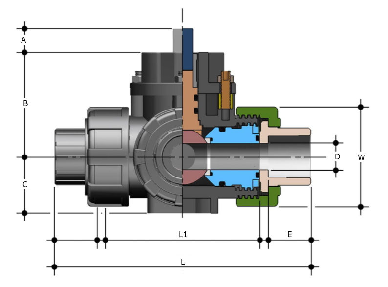 PVC 3 way manual ball valve